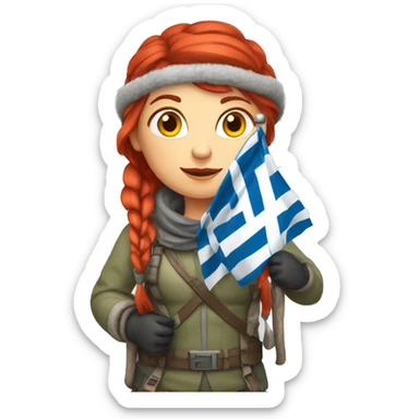 female winter mountaineer red hair holding red easter egg and greek flag  sticker