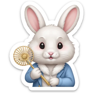 A rabbit hold a folding fan playfully sticker