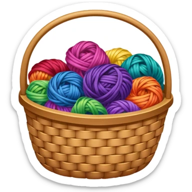 A basket with tangled rainbow yarn spilling slightly over the side. sticker