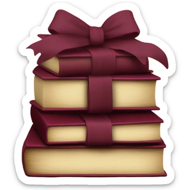 burgundy books stacked up and tied together by a burgundy bow sticker