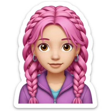 A light-skinned woman with long pink hair styled in braids, brown eyes, and a gentle smile. sticker