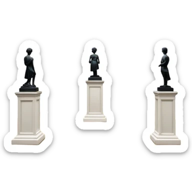 An icon featuring an elegant art gallery with classic paintings hanging on the walls, and sculptures displayed on pedestals. Visitors admire the exhibits, capturing the essence of culture, history, and art. Set against a transparent background. sticker