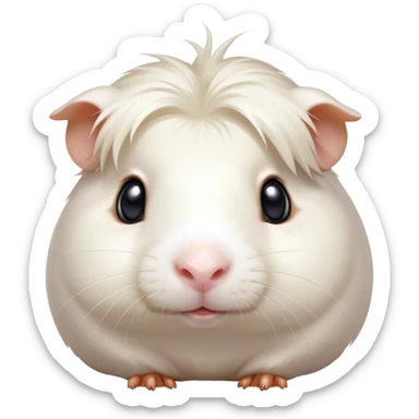 Cinematic Cute White Guinea Pig Portrait Emoji, Head tilted playfully and inquisitively, showcasing a silky, immaculate white coat with a natural glow, round, sparkling dark eyes filled with curiosity, Simplified yet irresistibly adorable features, highly detailed, glowing with a warm, friendly light, high shine, affectionate and lively, stylized with a touch of whimsy, bright and endearing, soft glowing outline, capturing the essence of a mischievous yet loving guinea pig, so playful it feels like it could nuzzle out of the screen and into your arms! sticker