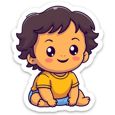 smiling toddler face with big eyes, medium skin tone, and dark wavy hair sticker
