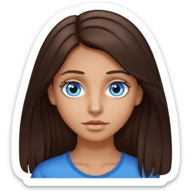 long dark brown hair with highlights in the front, big blue eyes clear taned skin sticker
