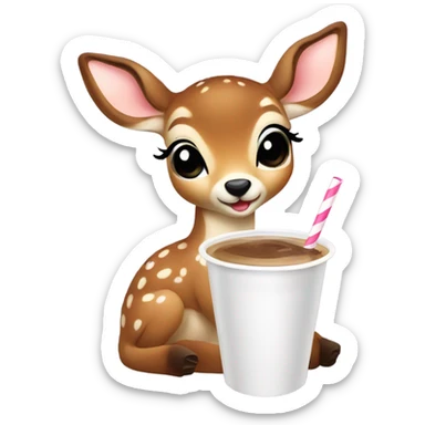 Baby deer drinking iced coffee sticker