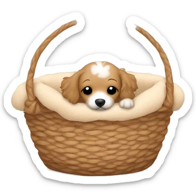 Little cute havapoo is sleeping in a beige soft dog basket sticker
