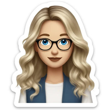 Shoulder length Balayage pale beautiful woman with glasses and blue eyes happy  sticker