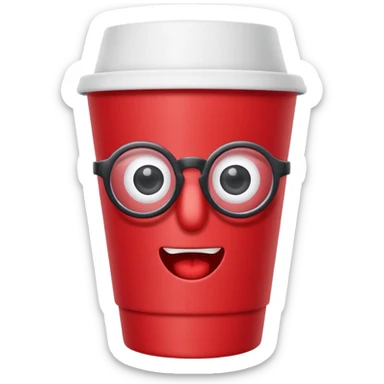 paper red cup and straw, the cup has eyes and mouth and glassess sticker