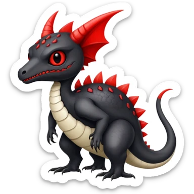 a white exotic edgy vernid-fionbr-Fakémon-creature, with black belly and red eyes, full body sticker