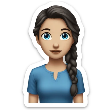 A girl with fair skin, dark hair and blue eyes stands far away sticker