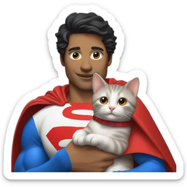 Cat holding luis lane and in a costume of super man sticker