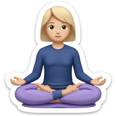 Modern premium 3D emoji icon: faceless gender-neutral meditator sitting cross-legged, smooth rounded shapes, matte + subtle gloss, top-left studio light, soft shadow, faint halo aura, navy outfit with lavender accent, centered, transparent background, no text sticker