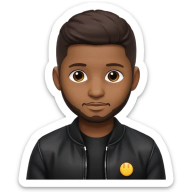 Usher with dark brown hair, vinyl black outfit sticker
