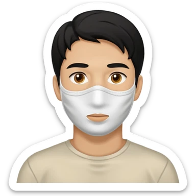 black hair man with white full clay face mask on sticker