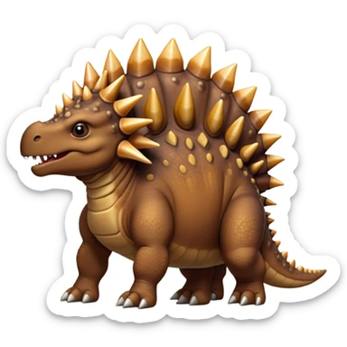 Cinematic Noble Stegosaurus Portrait Emoji, Poised and dignified, with a sturdy, low-slung body adorned by a distinctive row of bony plates along its back and a spiked tail, a small, determined head with observant eyes, Simplified yet sharply defined features, highly detailed, glowing with a soft, earthy radiance, high shine, intelligent and resolute, stylized with an air of ancient armored majesty, focused and alert, soft glowing outline, capturing the essence of a watchful and confident Stegosaurus that appears ready to lumber out of the screen with effortless authority! sticker
