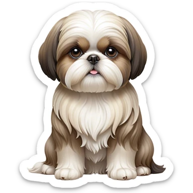 Cinematic Noble Shih Tzu Portrait Emoji, Poised and elegant, with a luxurious, flowing fur in refined muted tones, delicate features and wise, gentle eyes, simplified yet meticulously detailed, glowing with a soft, regal radiance, high shine, exuding quiet dignity and timeless charm, soft glowing outline, capturing the essence of a noble Shih Tzu that epitomizes refined poise! sticker