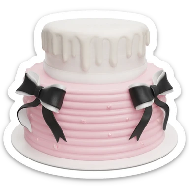 Pastel pink shaped birthday cake with black and white bows and flowers sticker