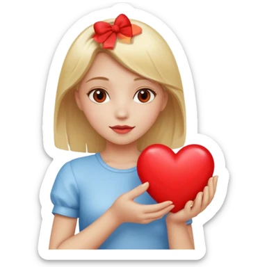 prayer girl blond hair red heart in her hands sticker