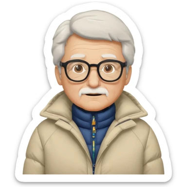 old man in puffy winter coat, wearing glasses sticker