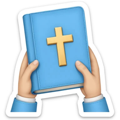 emoji hands holding a monochromatic pastel blue bible sticker