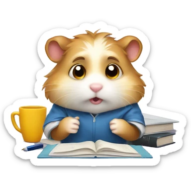 University hamster student, Study hard, lots of assignment deadline, tired, study at Night, using computer  sticker