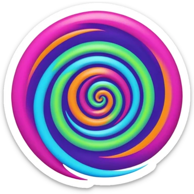 create  a Circular emoji, thin black outline, neon energy tornado vortex, clockwise glowing spiral, blue and green outer swirls, magenta and purple core, red inner arc, yellow-orange base glow, smooth gradients, psychedelic futuristic style, high saturation, intense glow, centered sticker