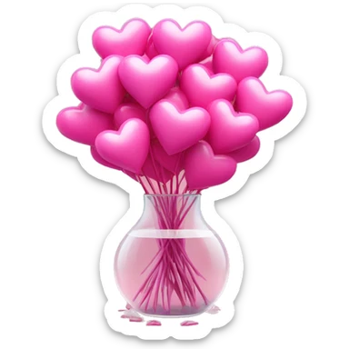 10000000 huge pink hearts on stems in a clear glass vase sticker