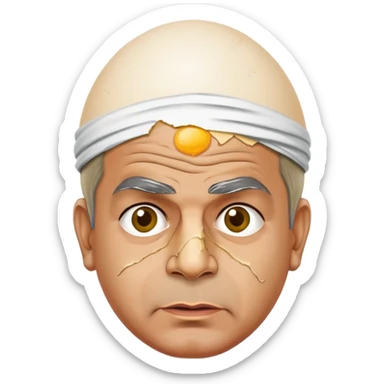 Pakistani Prime Minister Shehbaz Sharif with an egg cracked on his head, expressive and humorous sticker