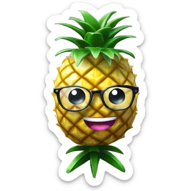 3D elegant pineapple🍍  with big shiny eyes 👀 pineapple holds mirror with its reflection 🪞🍍 sticker
