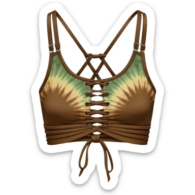 Tight weaved clothing crop top strappy in the front tie dye slightly darker earth tones sticker