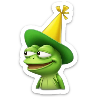 pepe the frog wearing a yellow party hat sticker