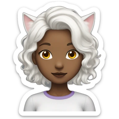 Girl with white hair, cat ears, and heterochromia sticker