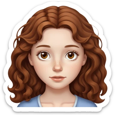 pale brunette girl freckles brown eyes wavy hair  sticker