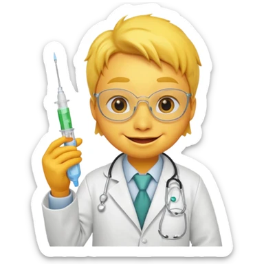 Duck doctor holding syringe and cheerful grin.

 sticker