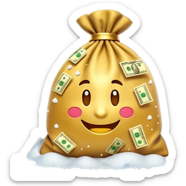 3D emoji style, money bag with dollar bills, New Year theme, snow particles, festive lighting, rich vibe, high detail, transparent background

 sticker