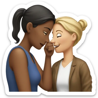 One woman whispers into the ear of another woman closing by hand sticker