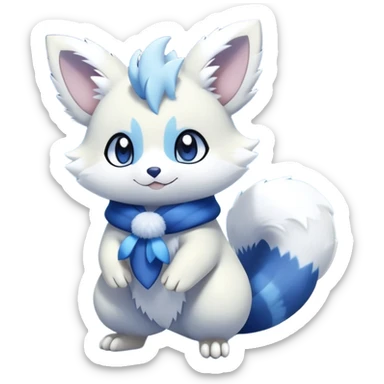 Shiny White Pastel Snowy Icy Sparkly Cute Furret-Meowstic-Zangoose-Hybrid (Full body) with snow and snowflakes  sticker