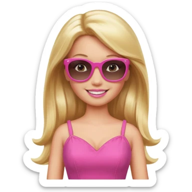 barbie with long blonde hair wear sun glasses, pink dress sticker