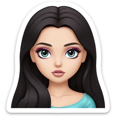 dark long hair, pretty eyes, pretty makeup, pretty bratz baddie sticker