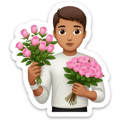 Cool bad boy holding a bouquet of pink jasmine roses sticker