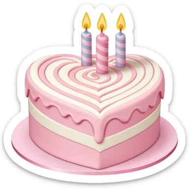 heart shaped birthday cake, pastel pink and white colors swirled, cute design sticker
