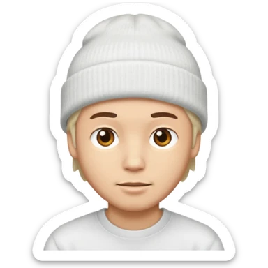 A guy head with white beanie sticker