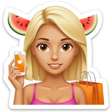 Blonde girl shopping with fake tan sticker