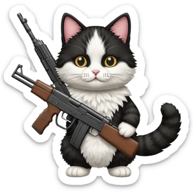 black and white cat with an ak47 gun sticker