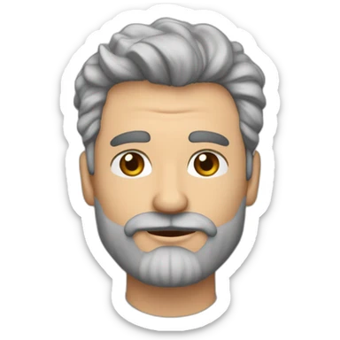 hombre de 47 años con el pelo corto y ondulado canoso, barba canosa cortita, boca grande y labios muy carnosos, ojos color gris claro sticker