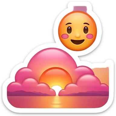 Simple sunset emoji 🍽️, clean 3D style, smooth rounded shapes, warm orange-pink sky, glossy shiny surface, soft studio lighting, cute emoji look, minimal city silhouette, no text, no shadow, transparent background, high-quality 3D render. sticker