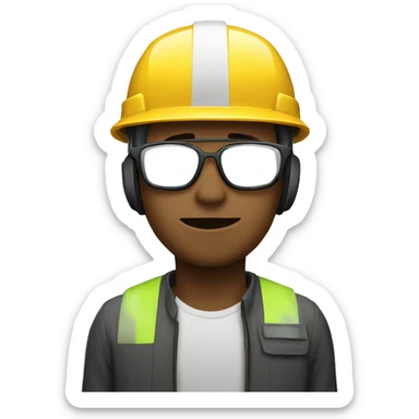 Young man wearing a safety helmet, earplugs and glases  sticker