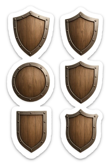 6 scudi che simboleggiano "difesa e protezione", realistici in 3d fluttuano in aria, iperrealistico 4k sticker