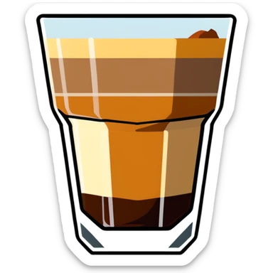 Cortado espresso drink in a small Gibraltar glass, milk and espresso coffee sticker